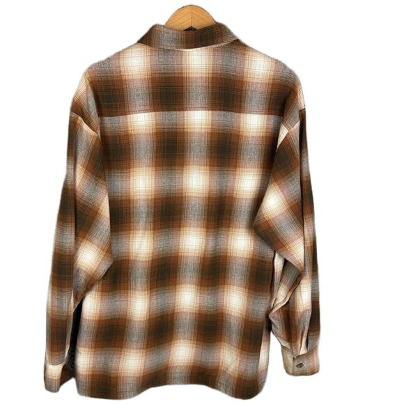 Caltop Old School Flannel Shirt Men L Brown Tan Plaid‎ USA Made Cholo Streetwear - Picture 3 of 10